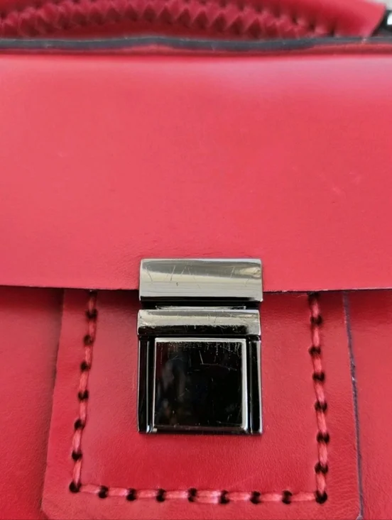 Red Leather Top-Handle Crossbody Bag - Hand Crafted - Picture 5 of 7